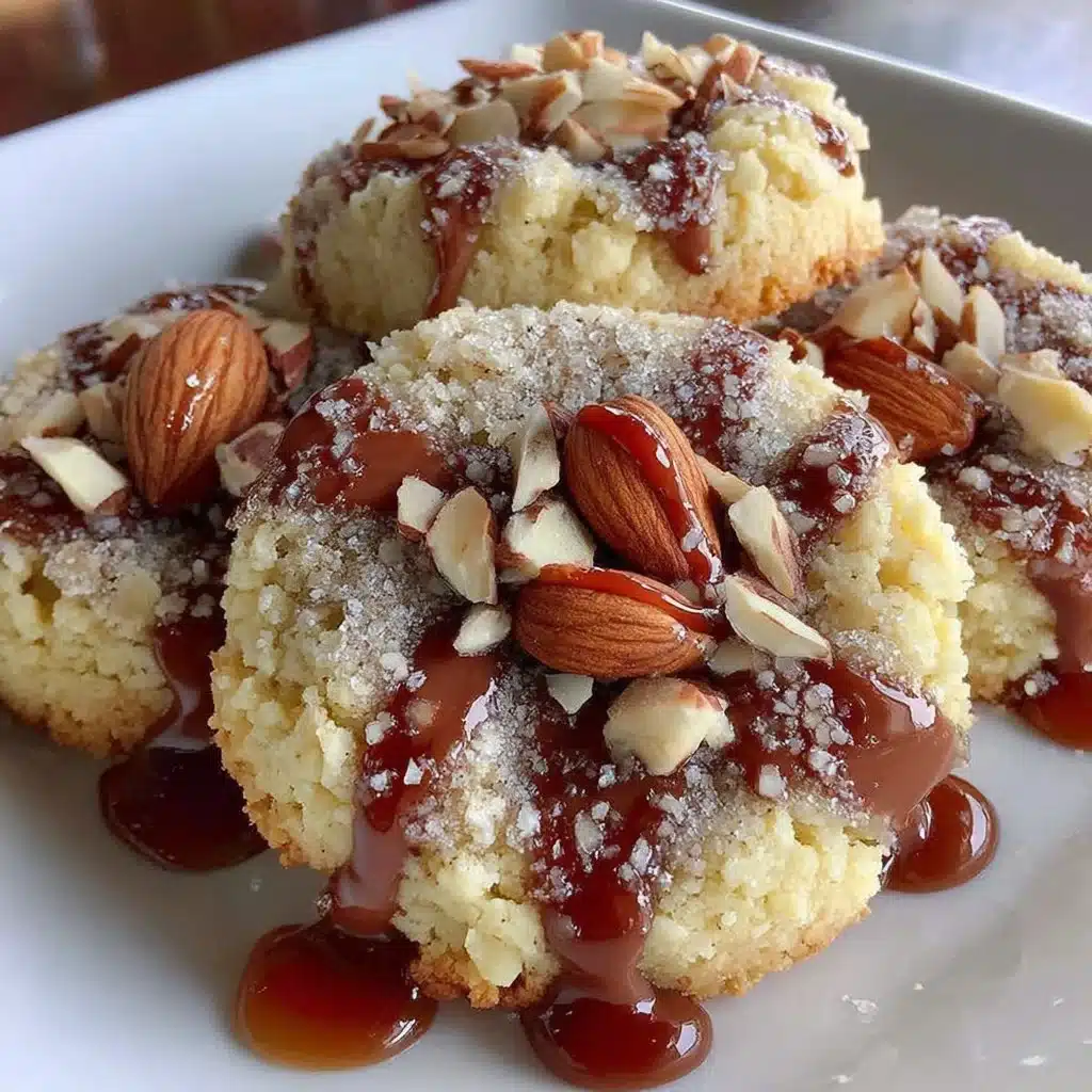 Delicious Almond Flour Thumbprint Cookies arranged on a platter.