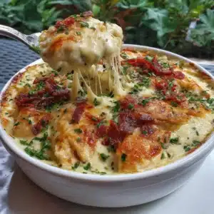 Creamy low-carb chicken casserole baked with vegetables and cheese