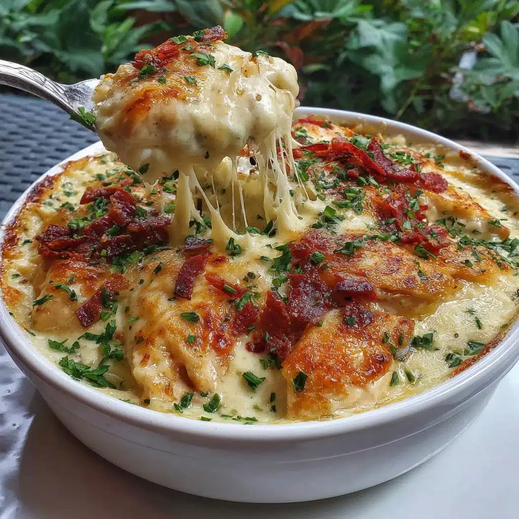 Creamy low-carb chicken casserole baked with vegetables and cheese