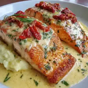 Creamy Paleo Tuscan Garlic Salmon dish served with vegetables