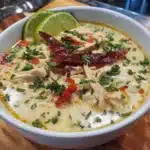 Delicious Crockpot Thai Coconut Chicken Soup with fresh ingredients