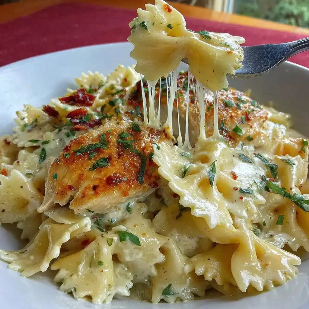 Delicious dairy free chicken alfredo served with pasta and fresh herbs