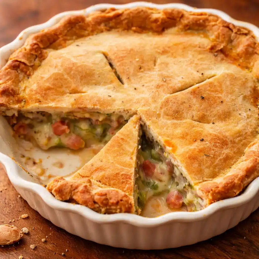 Delicious wheat free chicken pot pie with a flaky herb crust and hearty filling.