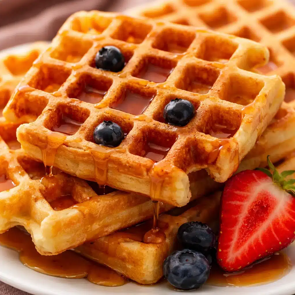 Fluffy gluten free waffles, golden brown and crispy on the outside
