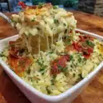 Delicious Dump-and-Bake Chicken Alfredo Rice Casserole in a baking dish