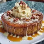 Flourless sweet potato ginger cake served on a plate with a fork