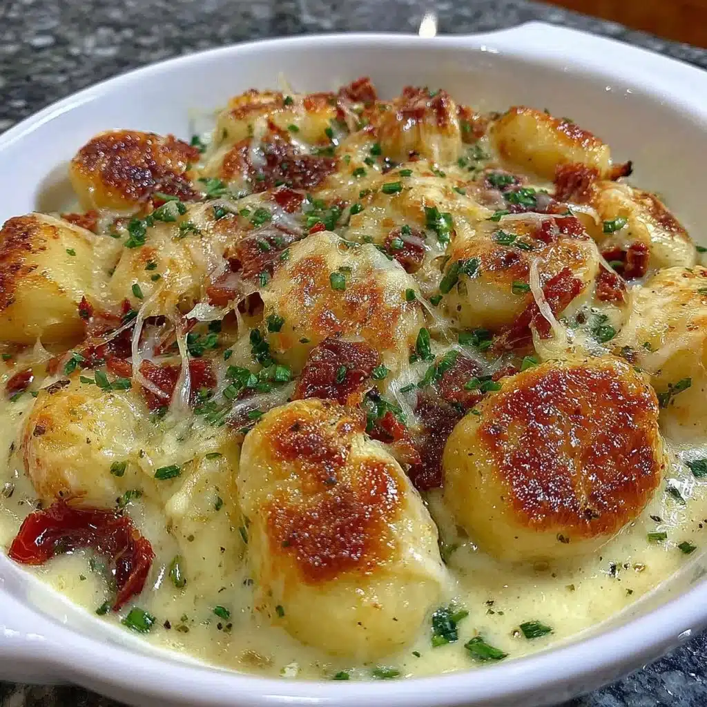 A delicious plate of garlic cream gnocchi topped with herbs and cheese