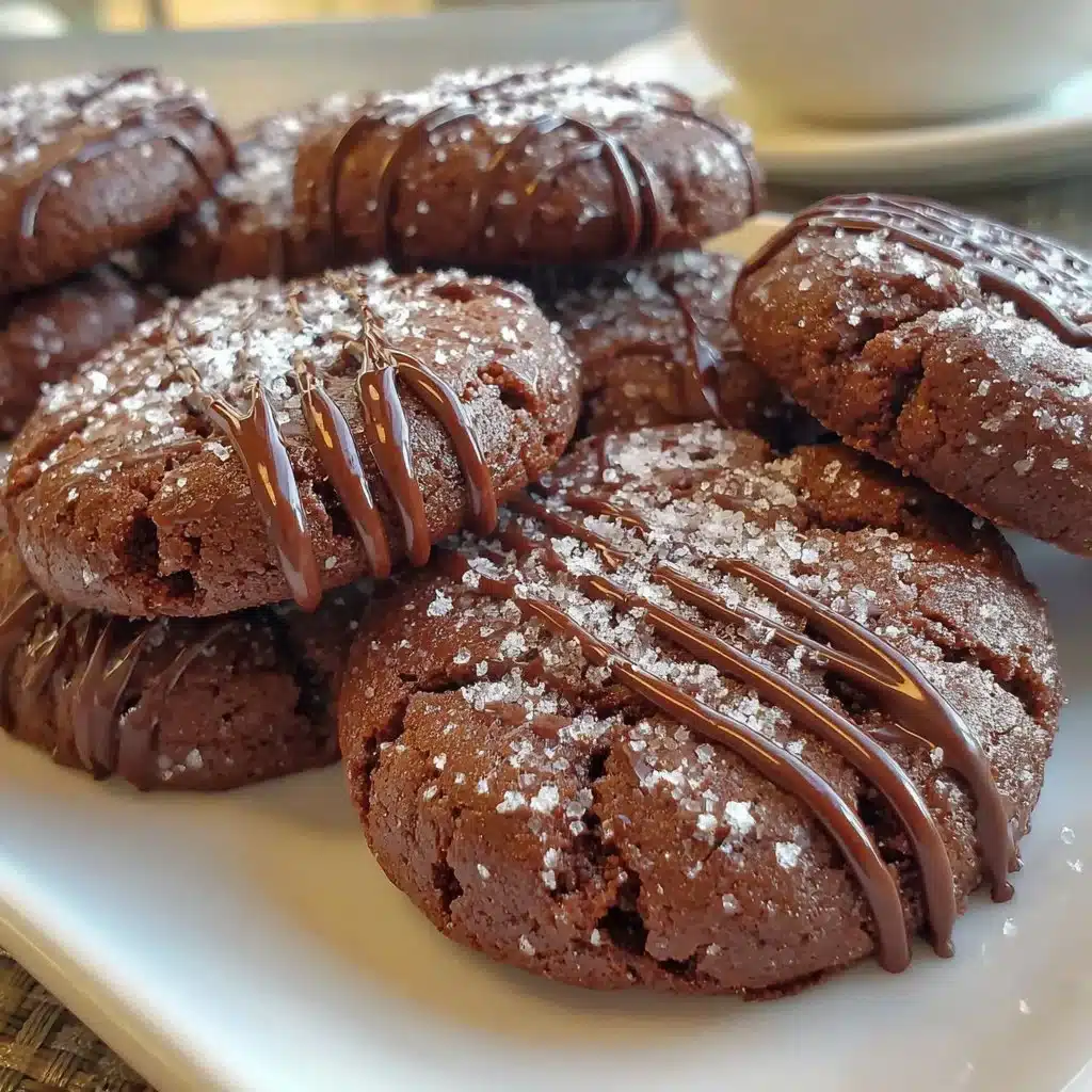 Gluten free chocolate crinkle cookies on a parchment-lined baking sheet.