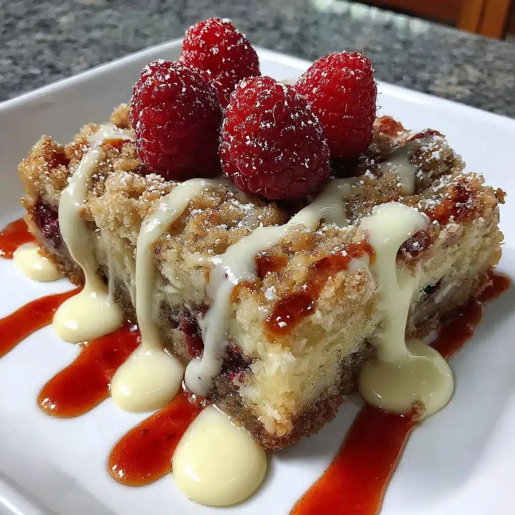 Gluten-free raspberry crumble bars topped with oats and fresh raspberries