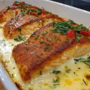 Healthy baked salmon with herbs and lemon on a plate