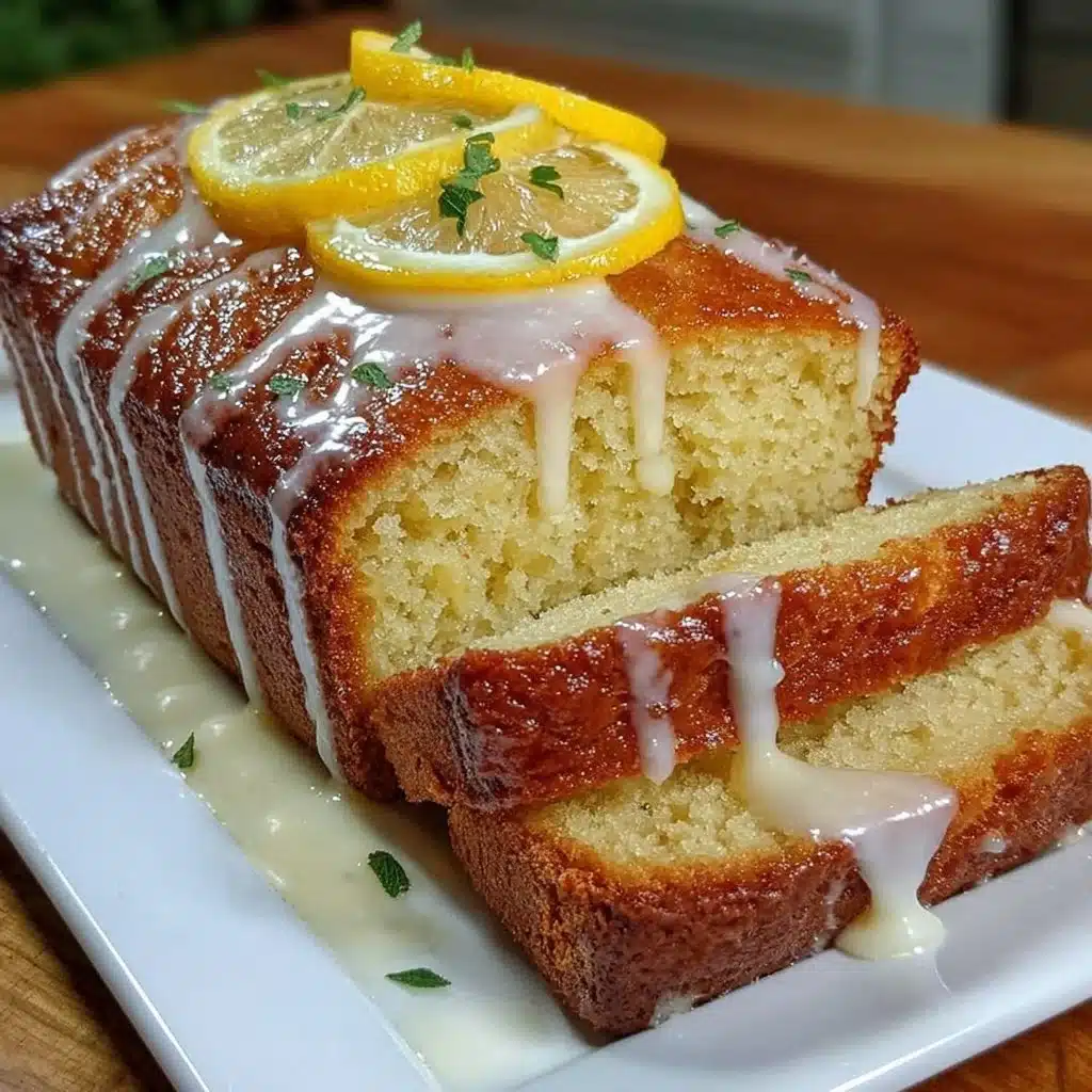 Healthy Greek Yogurt Lemon Loaf Cake with fresh lemon slices