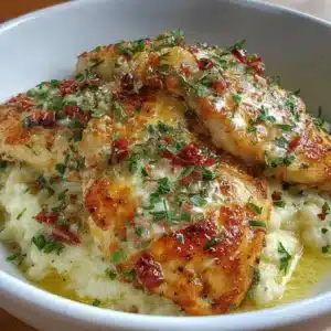 Healthy lemon garlic chicken meal prep bowl with fresh vegetables and grains.
