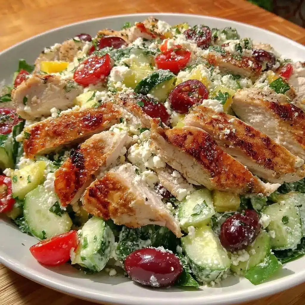 Healthy Mediterranean Tzatziki Chicken Salad with fresh ingredients