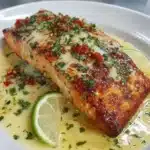 Honey-Lime Garlic Butter Baked Salmon featuring succulent salmon fillets with garlic butter and lime glaze.