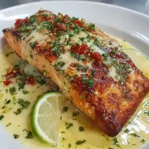 Honey-Lime Garlic Butter Baked Salmon featuring succulent salmon fillets with garlic butter and lime glaze.