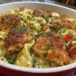 Ina Garten's chicken casserole served in a cozy dish, perfect for comfort food.