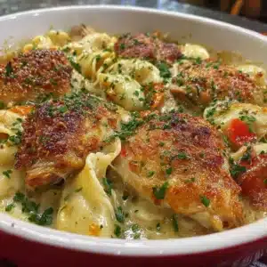 Ina Garten's chicken casserole served in a cozy dish, perfect for comfort food.
