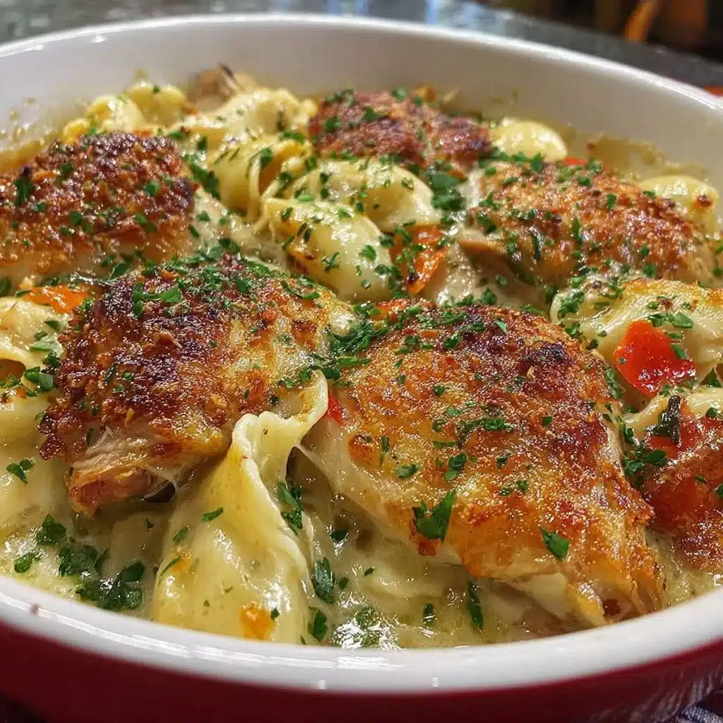 Ina Garten's chicken casserole served in a cozy dish, perfect for comfort food.