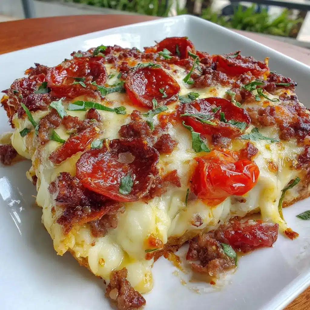 Delicious Keto Pizza Casserole topped with cheese and pepperoni