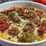 Bowl of Keto Stuffed Pepper Soup with vibrant bell peppers and spices.