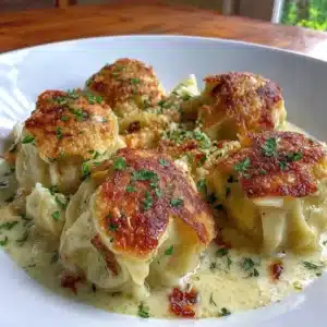Plate of low-carb cabbage dumplings with dipping sauce