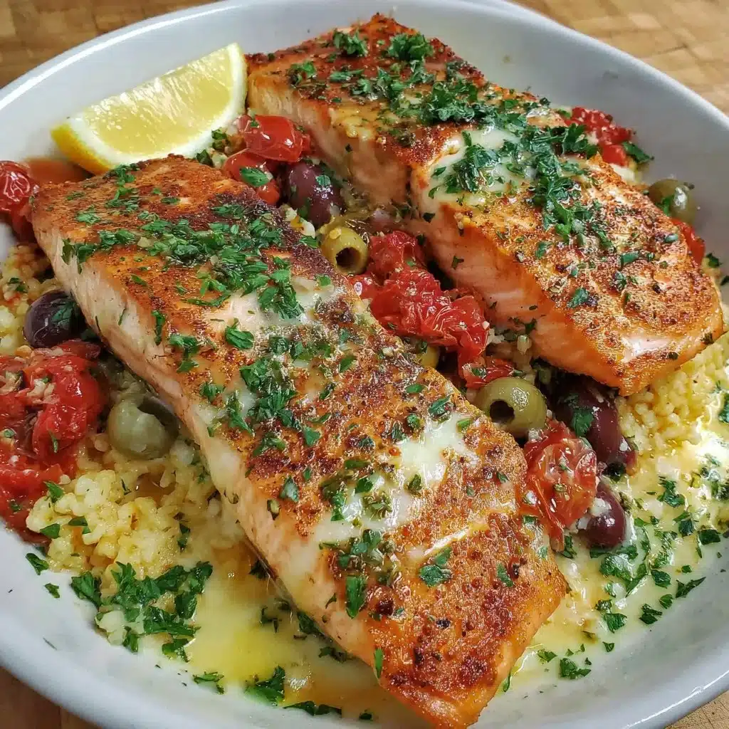 Delicious Mediterranean Salmon Bowl with fresh vegetables and grains