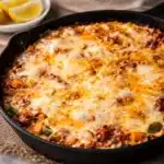 Delicious gluten free ground beef dinner skillet with colorful vegetables and spices