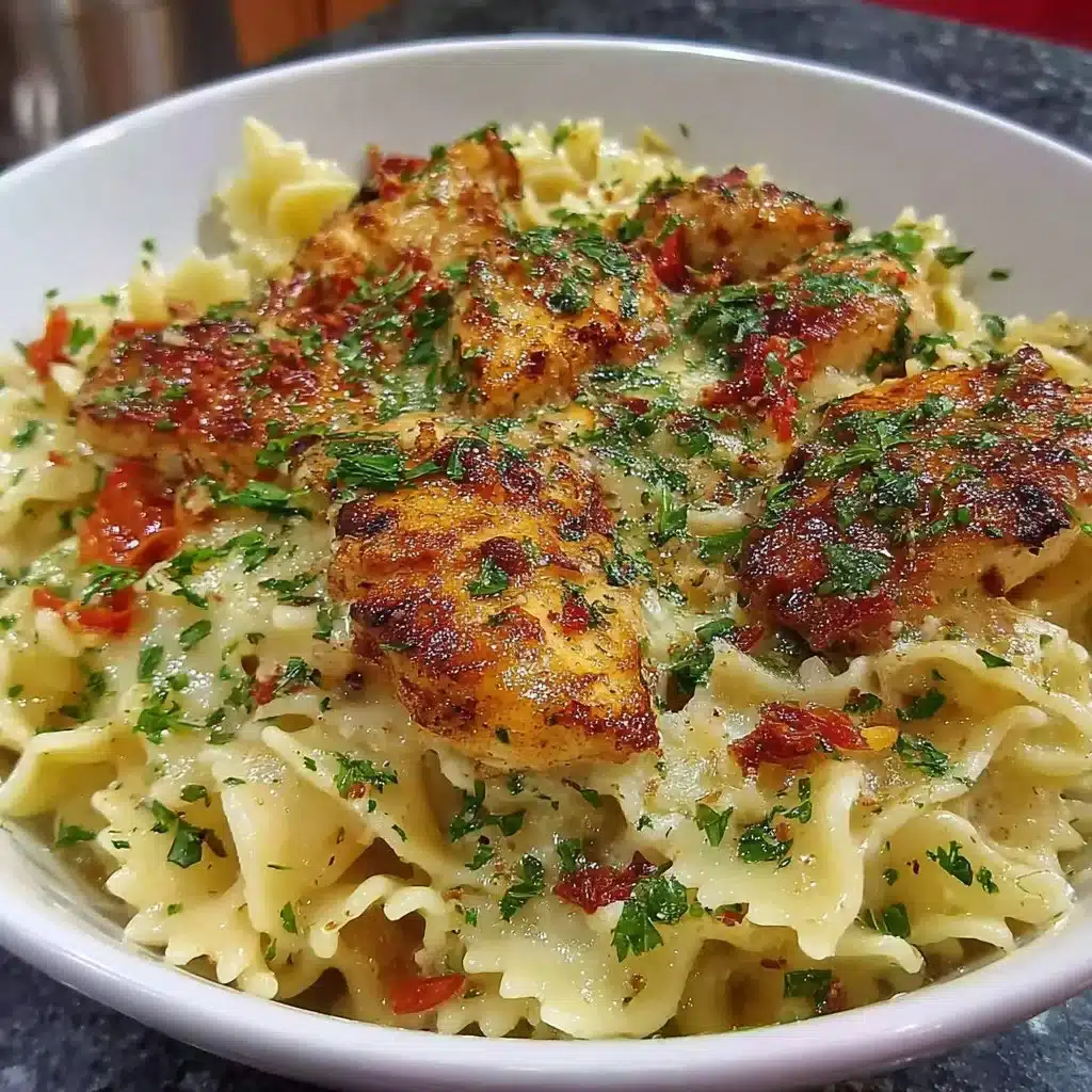 Plate of sticky garlic chicken noodles garnished with green onions