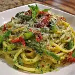 Delicious 10-minute spinach pasta sauce served with fresh spaghetti.