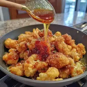 Delicious sticky honey garlic cauliflower served in a bowl