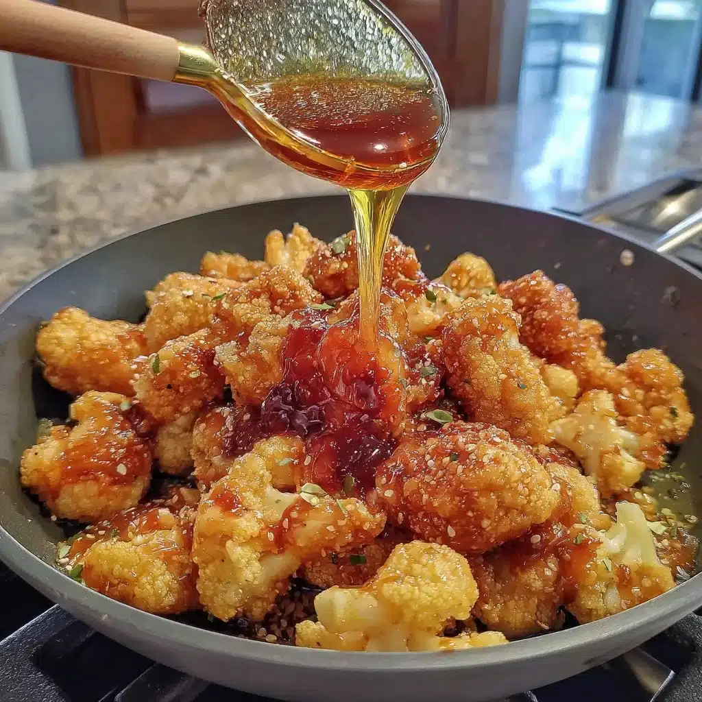 Delicious sticky honey garlic cauliflower served in a bowl