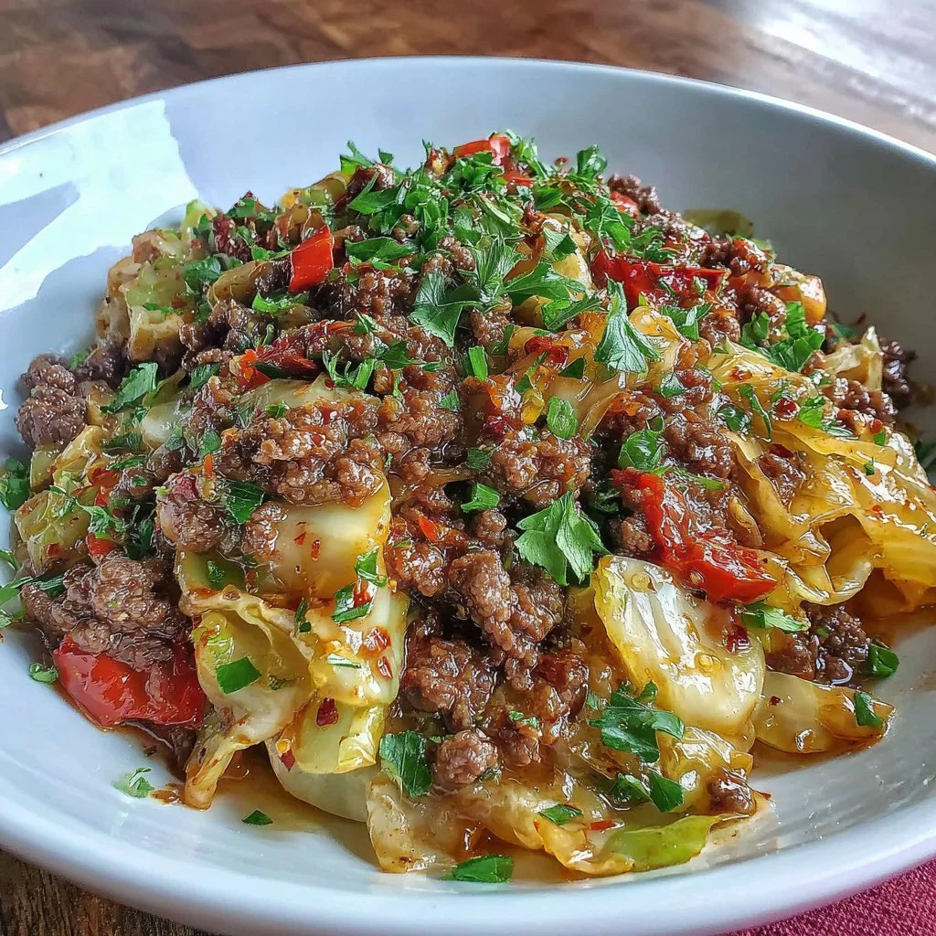 Low Carb Mongolian Ground Beef Cabbage