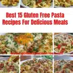 Plate of delicious gluten free pasta garnished with herbs and vegetables