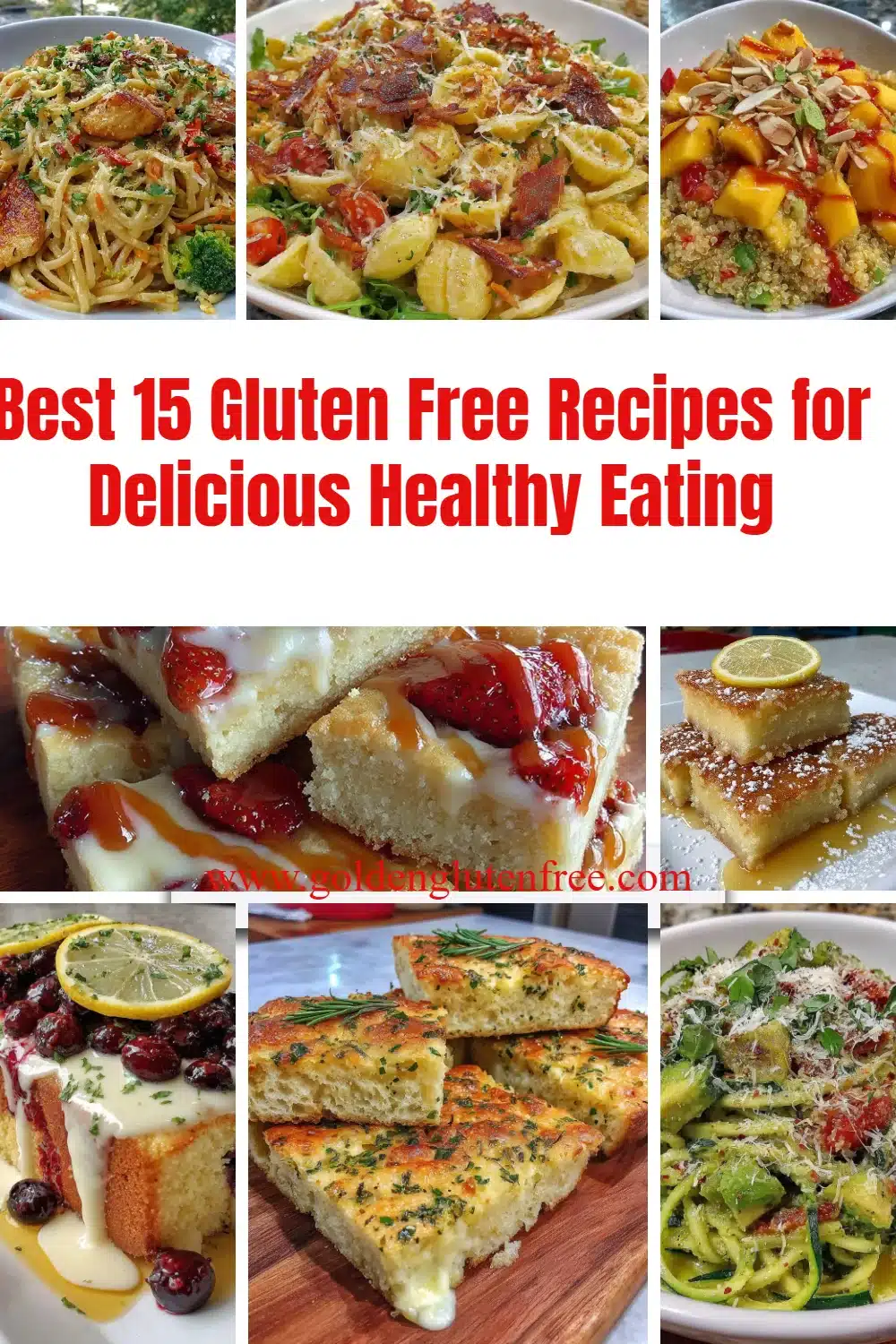 A variety of healthy gluten free recipes on a wooden table