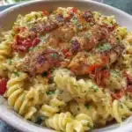 Delicious Dairy-Free Cashew Cream Cajun Chicken Pasta served in a bowl