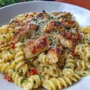 Delicious Chicken Garlic Parmesan Pasta served in a bowl