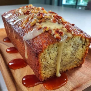 Freshly baked gluten free banana bread on a wooden table