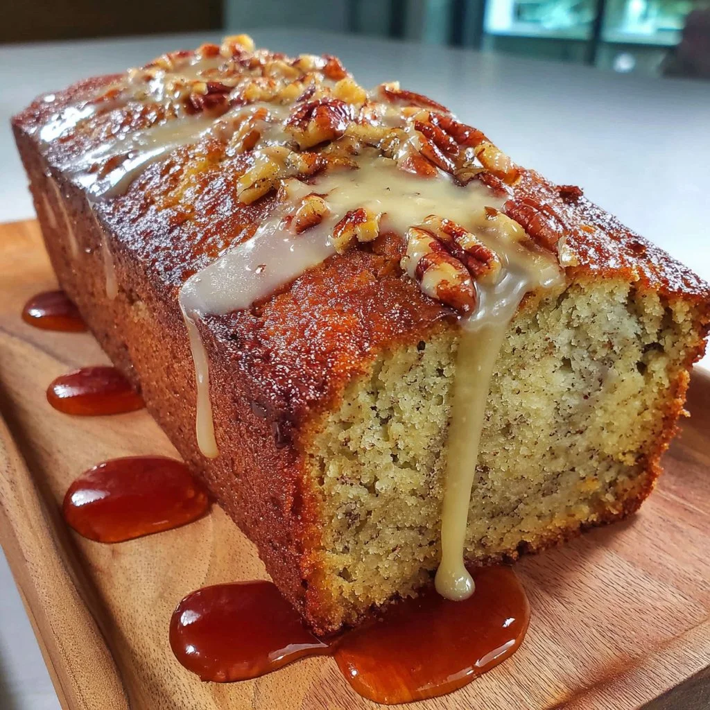 Freshly baked gluten free banana bread on a wooden table