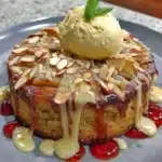 Flourless Apple Cake with almonds and cardamom on a rustic wooden table