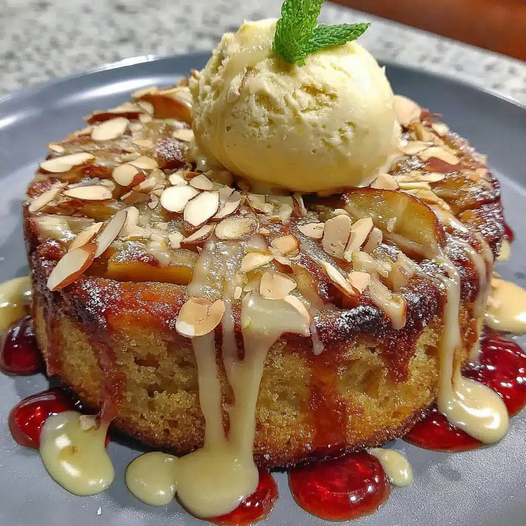 Flourless Apple Cake with almonds and cardamom on a rustic wooden table