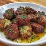 Succulent garlic butter steak bites served on a plate for a quick dinner.