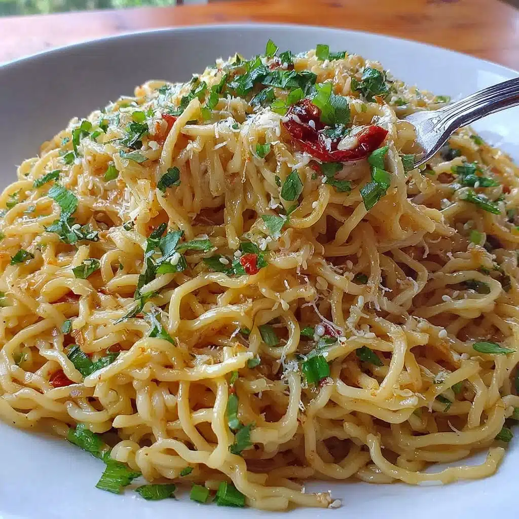 Delicious Garlic Sesame Noodles served with a sprinkle of sesame seeds and herbs