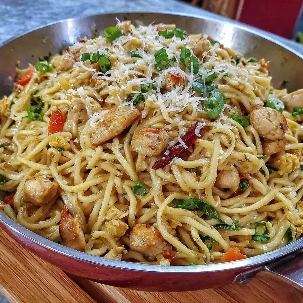 Delicious gluten-free chicken lo mein served in a bowl