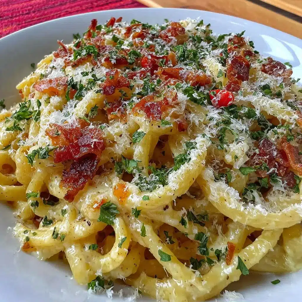Gluten free creamy garlic pasta served in a bowl with parsley garnish