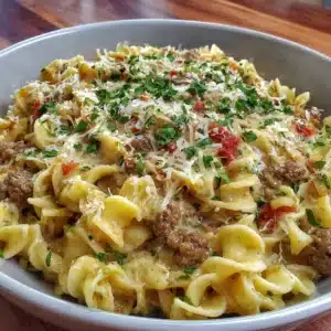 Gluten-free dairy-free beef stroganoff served in a bowl