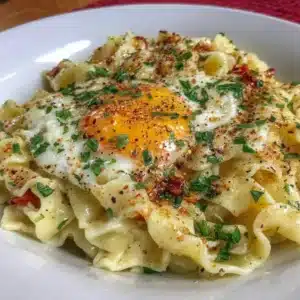 Bowl of homemade gluten-free egg noodles with fresh herbs