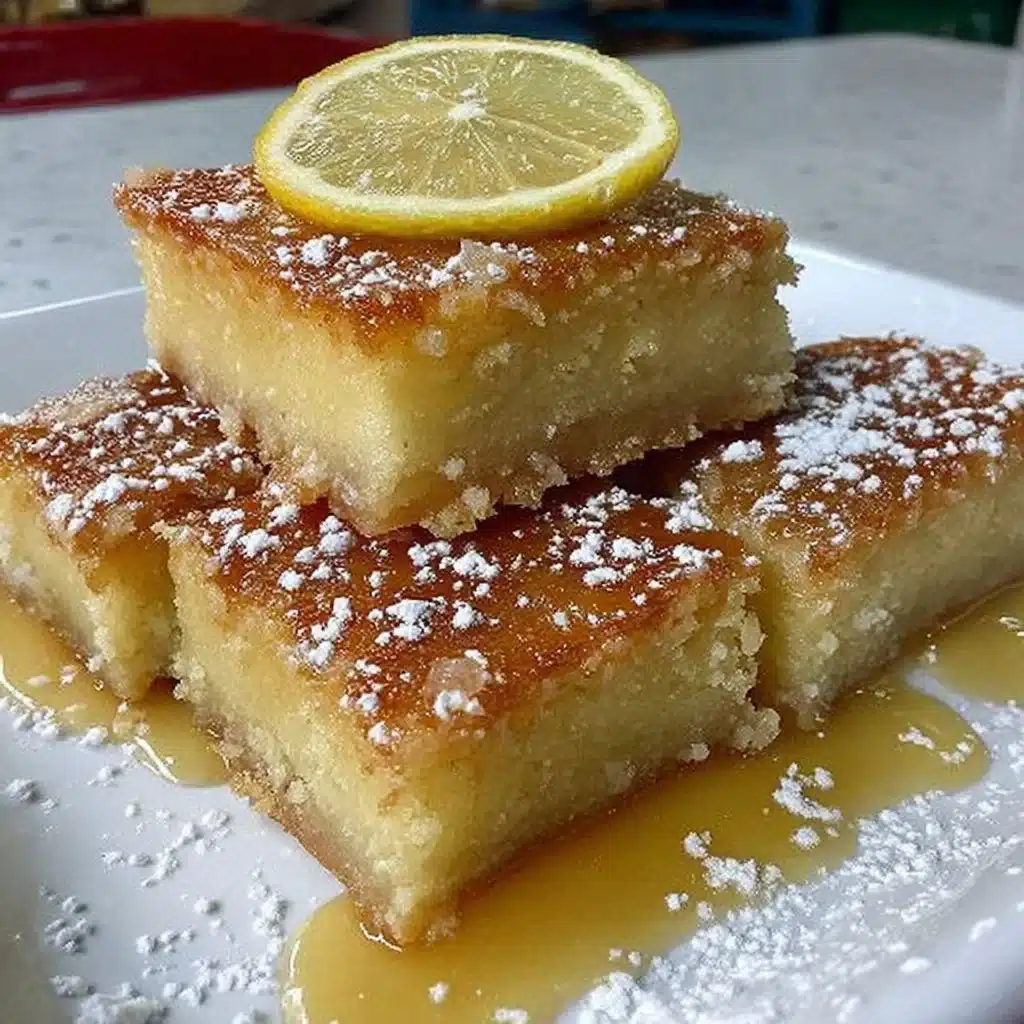 Delicious gluten-free lemon bars on a white plate, garnished with lemon slices.