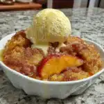 Gluten-free and dairy-free peach cobbler dessert