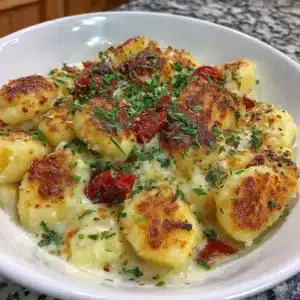 Plate of homemade gluten free gnocchi with fresh basil and parmesan cheese