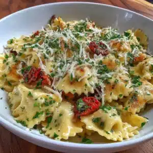 Bowl of homemade gluten-free pasta with fresh herbs and vegetables